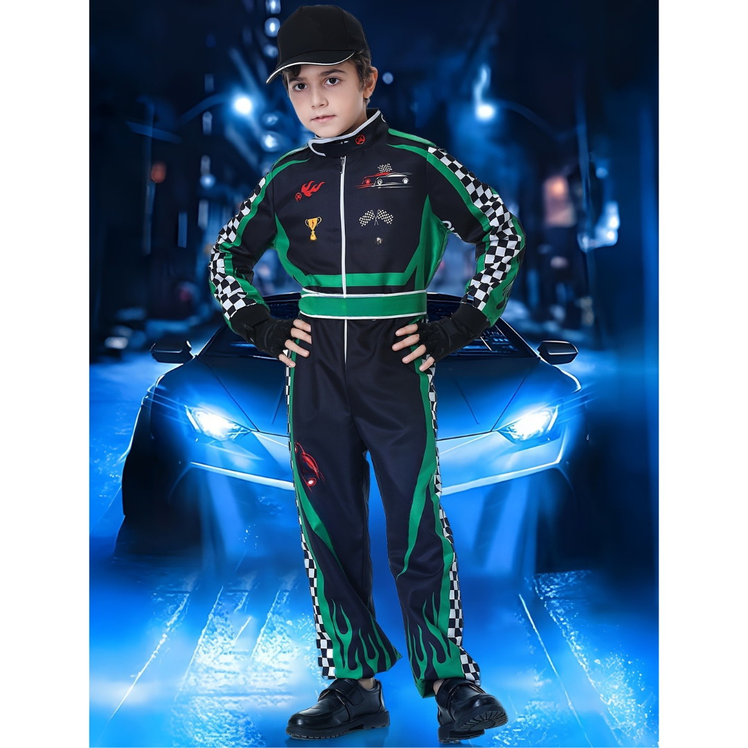 Boys Realistic Halloween Racing Costume Set | Long Sleeve Jumpsuit