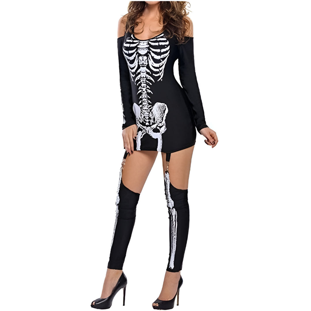 Disfraz de Halloween para mujer | Mini con estampado de esqueleto