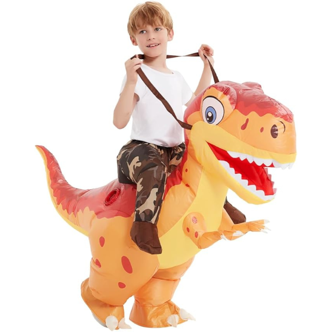 Disfraz inflable de dinosaurio para niños de Halloween | T-Rex para montar con ventilador