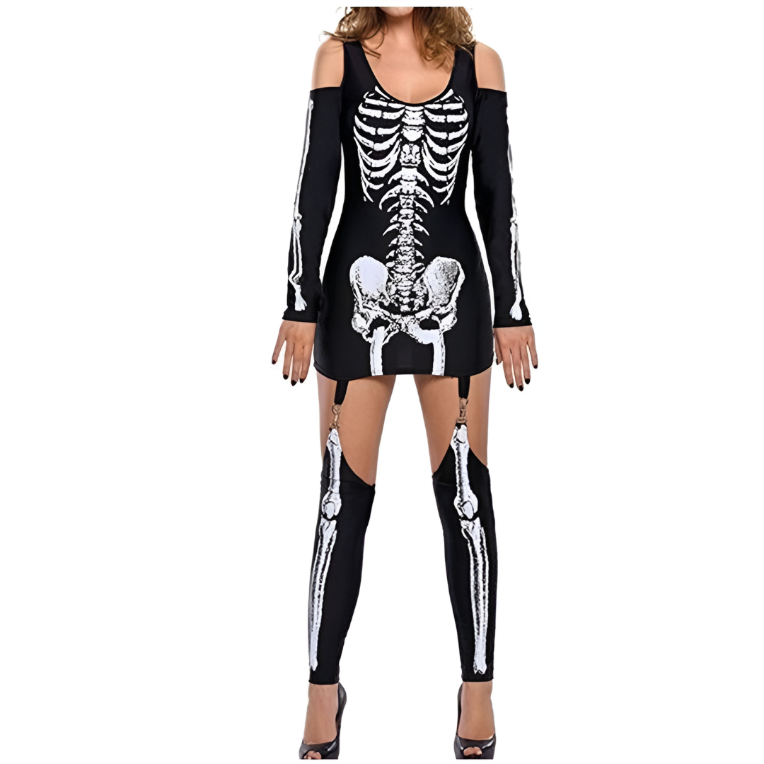Disfraz de Halloween para mujer | Mini con estampado de esqueleto