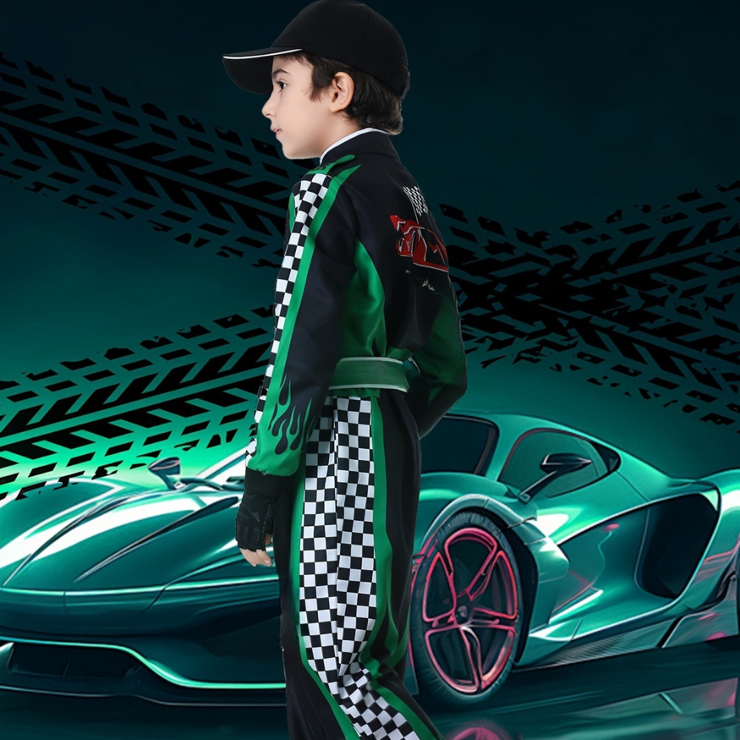 Boys Realistic Halloween Racing Costume Set | Long Sleeve Jumpsuit
