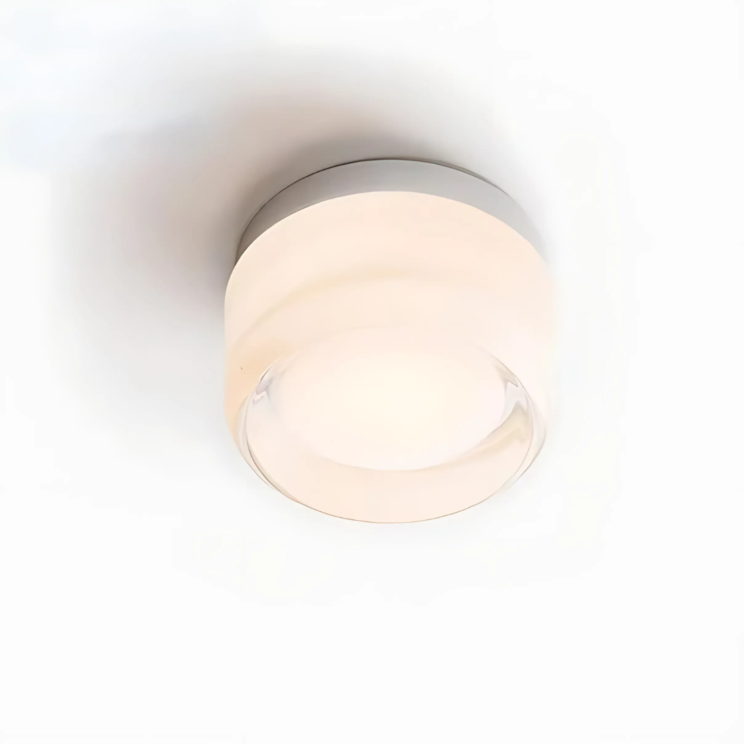 Lampada da soffitto con metallo nero e paralume in vetro