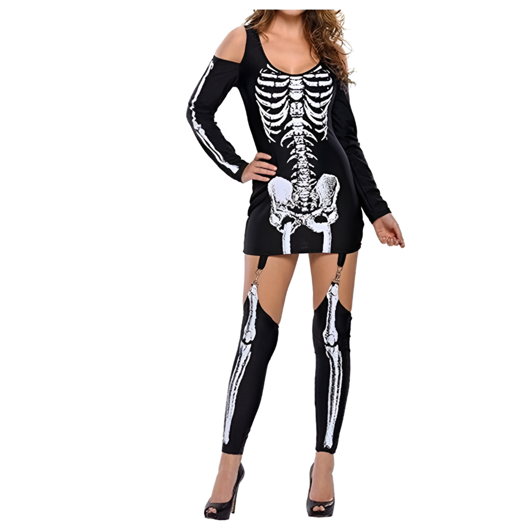 Disfraz de Halloween para mujer | Mini con estampado de esqueleto