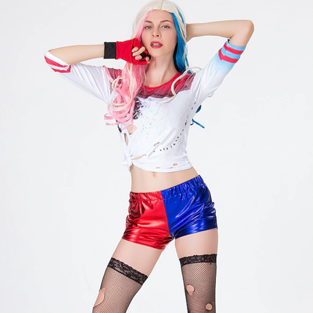 Disfraz de villana payasa de Halloween para mujer conjunto