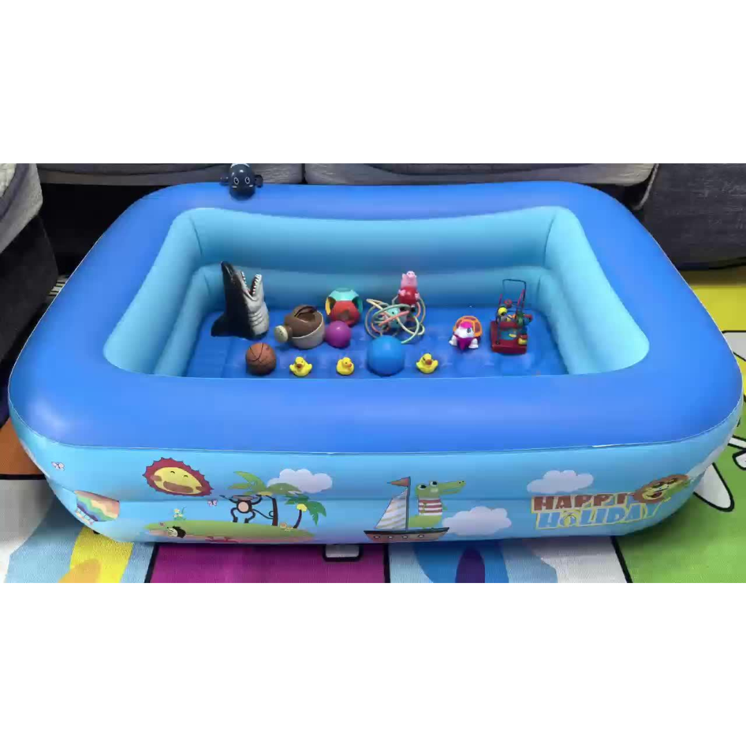 Inflatable Family Pool Blue PVC Rectangular