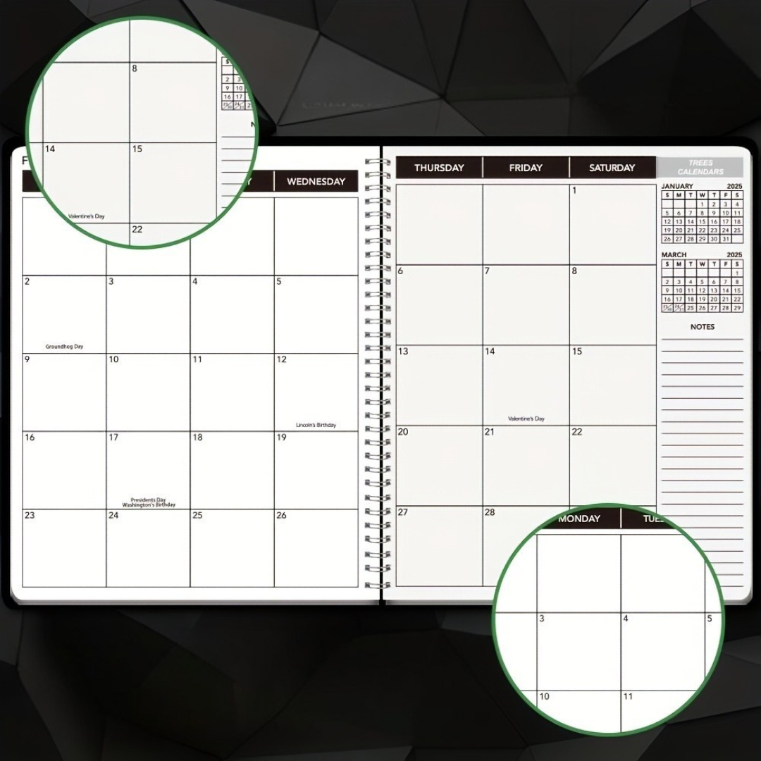 Planificador mensual de papel con encuadernación en espiral