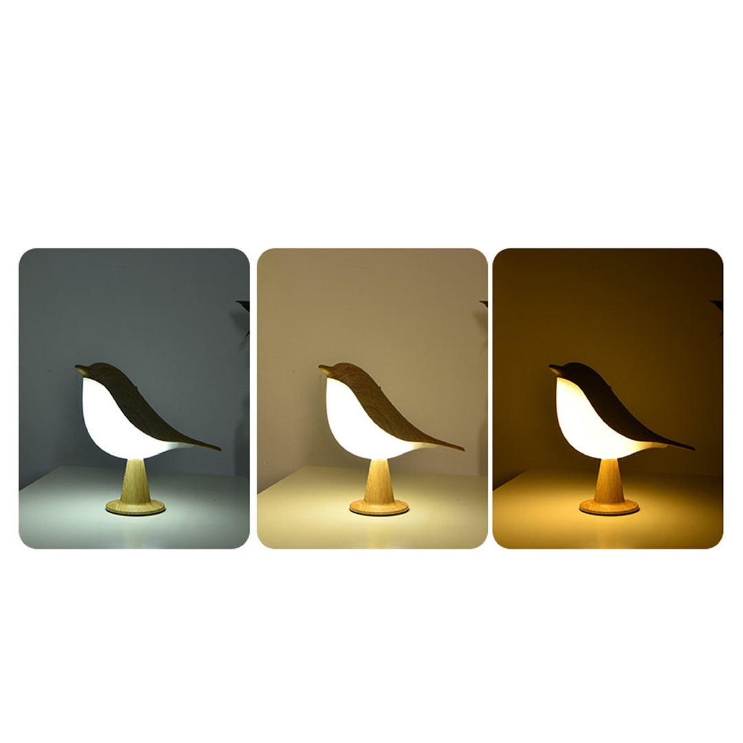 Lámpara de mesa con diseño de pájaro en acabado de madera