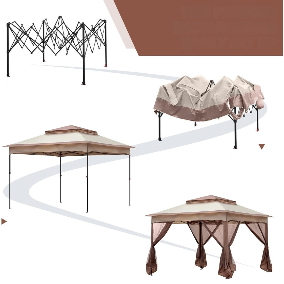Gazebo da giardino con tenda e lati in rete