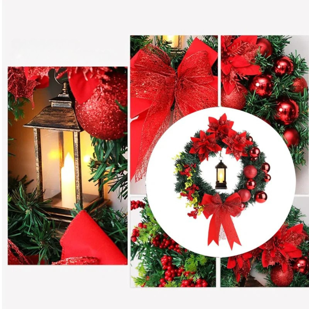 Weihnachtskranz mit LED-Lichtern und Schleife