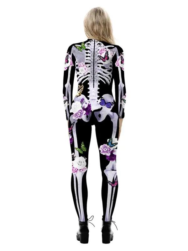 Mono de disfraz de Halloween para mujer | Esqueleto de manga larga