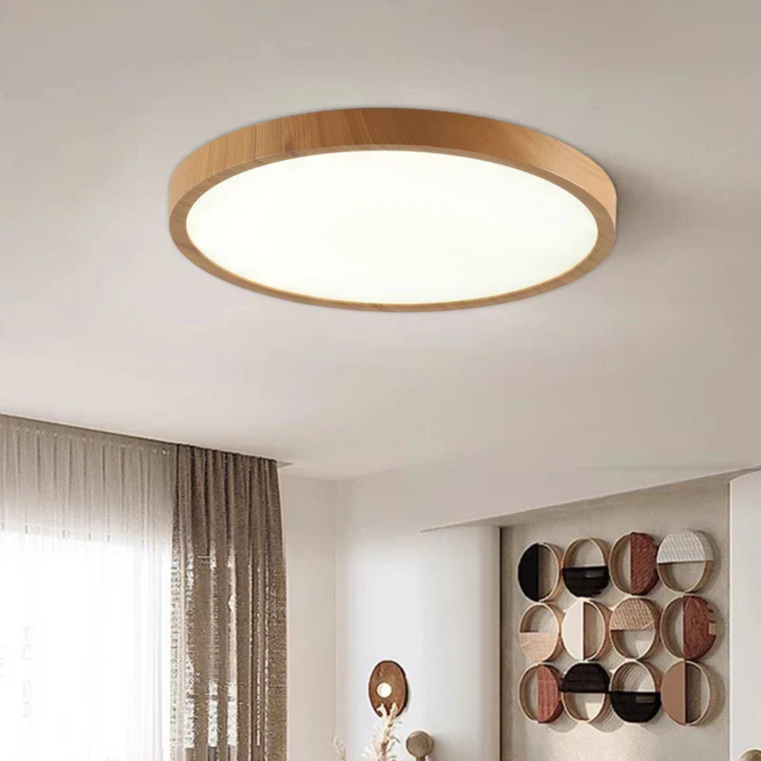 Lampada da soffitto moderna rotonda a filo con finitura in legno