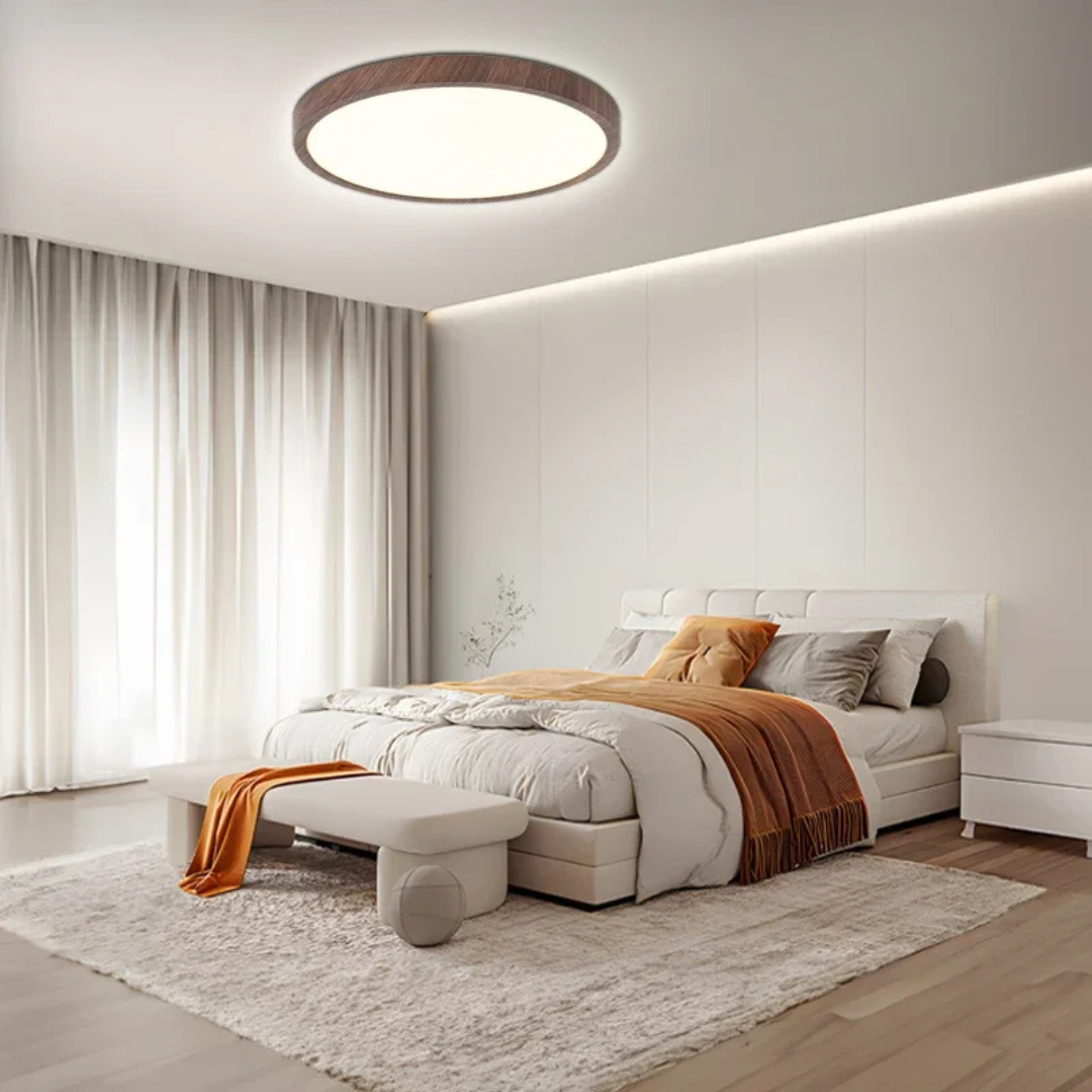 Lampada da soffitto moderna rotonda a filo con finitura in legno