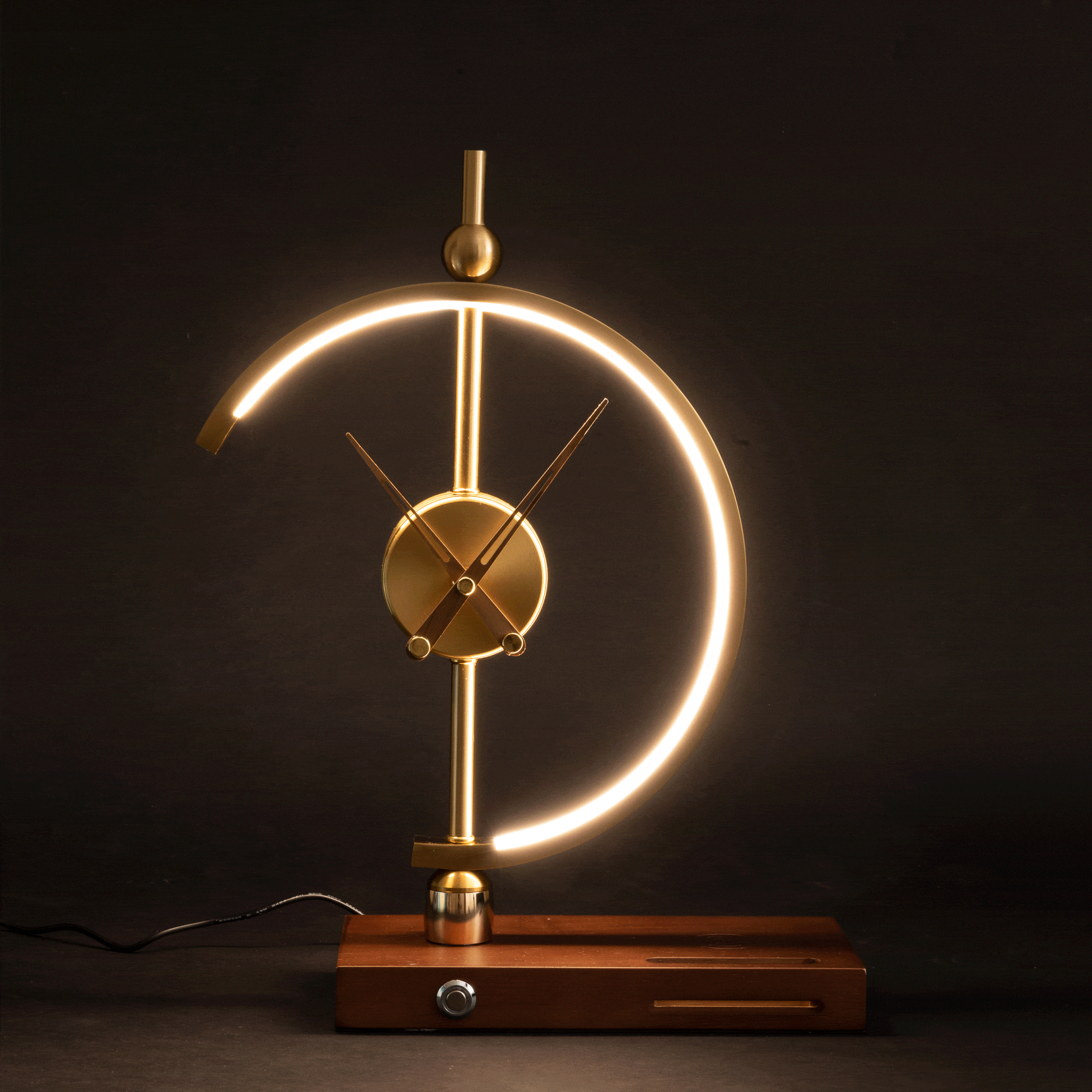 Lámpara de escritorio LED Reloj Carga inalámbrica Madera