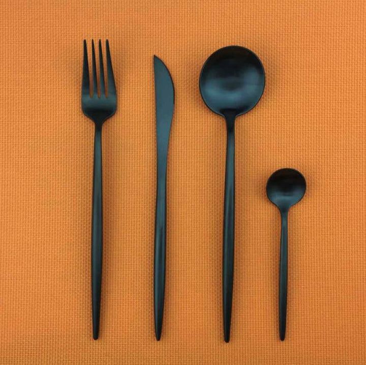 Juego de cubiertos negro de acero inoxidable para comedor