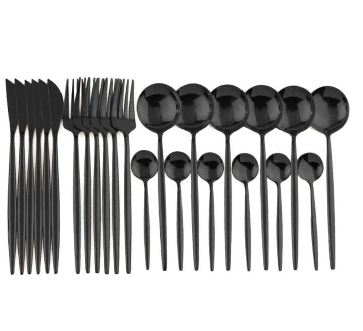 Juego de cubiertos negro de acero inoxidable para comedor