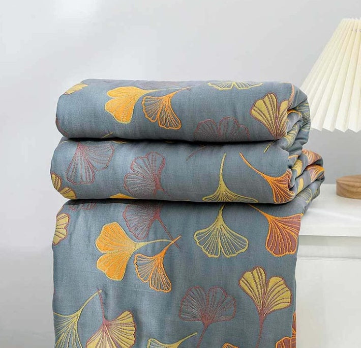 Cotton Reversible Floral Throw Blanket