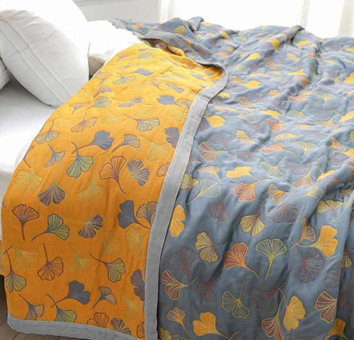 Cotton Reversible Floral Throw Blanket