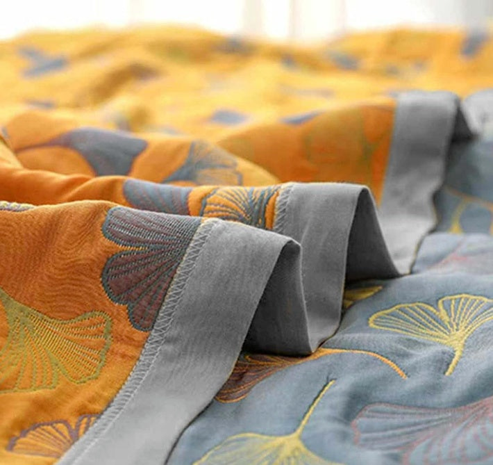 Cotton Reversible Floral Throw Blanket
