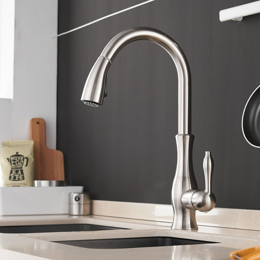 Kitchen Tap Brushed Steel Pull Out Sprayer