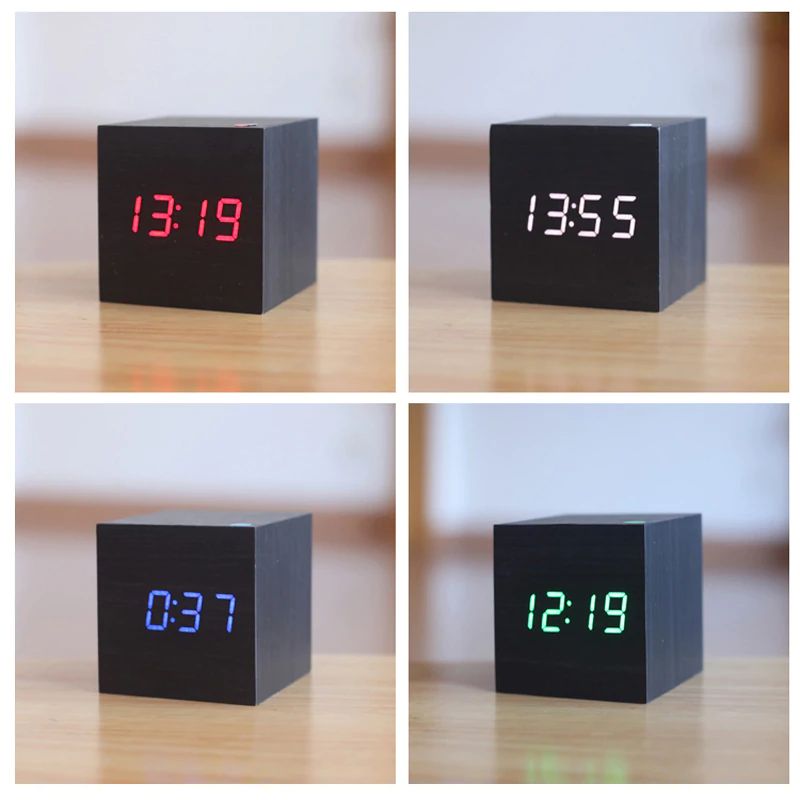 Reloj Digital en Cubo con Diseño Moderno de Madera