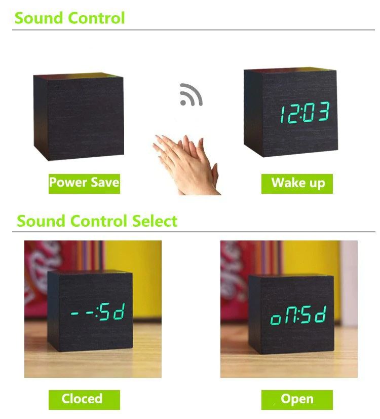 Reloj Digital en Cubo con Diseño Moderno de Madera