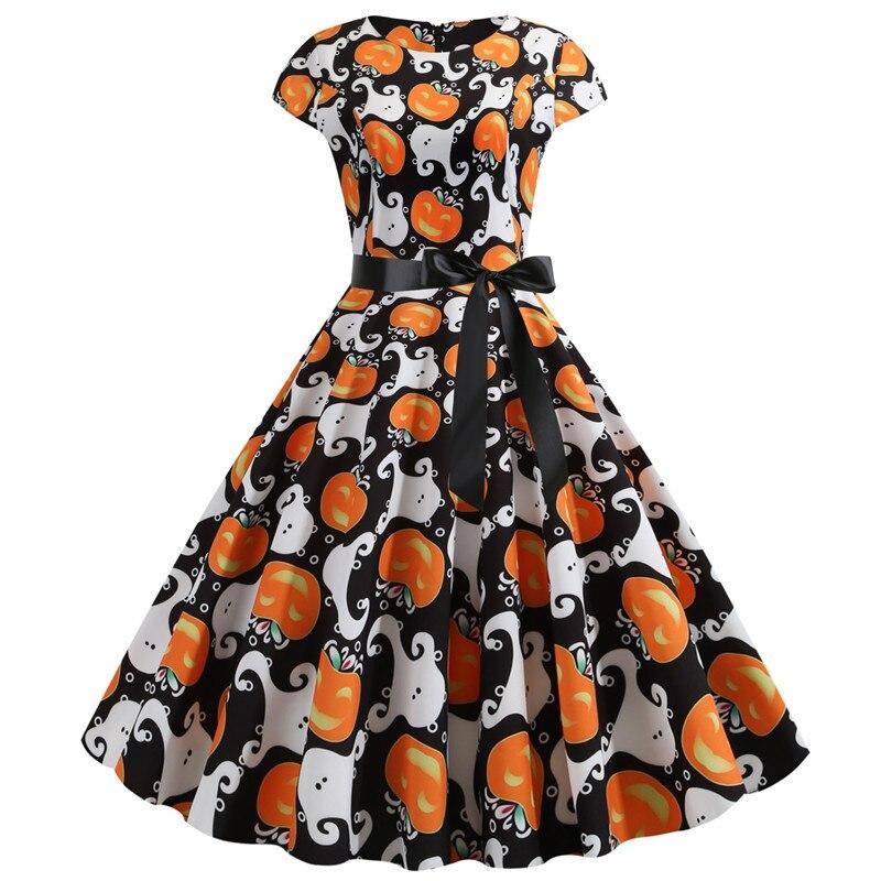 Disfraz de Calabaza de Halloween | Vestido Midi Ajustado y Acampanado