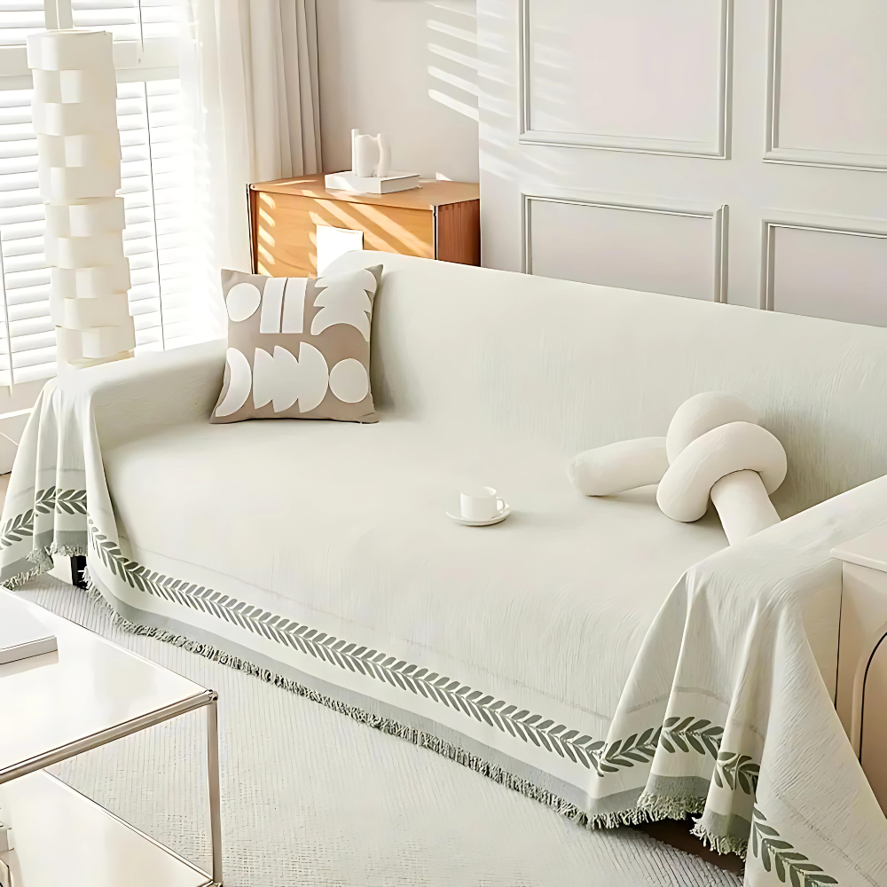 Housse de canapé rustique en coton avec pompon