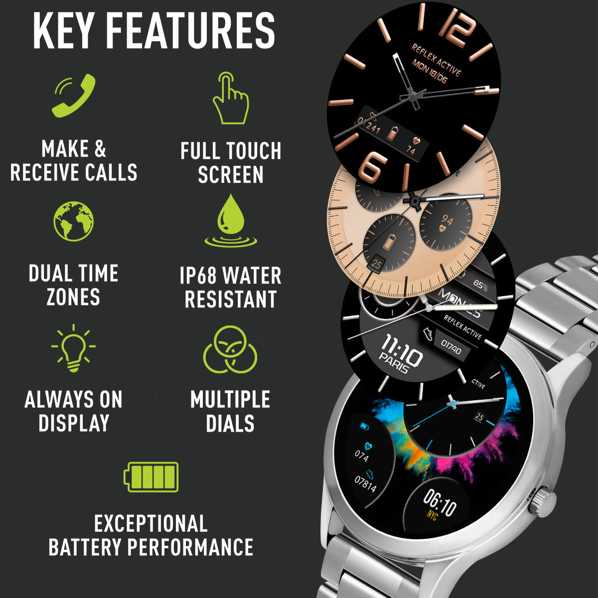 Montre intelligente métal argenté écran AMOLED appel