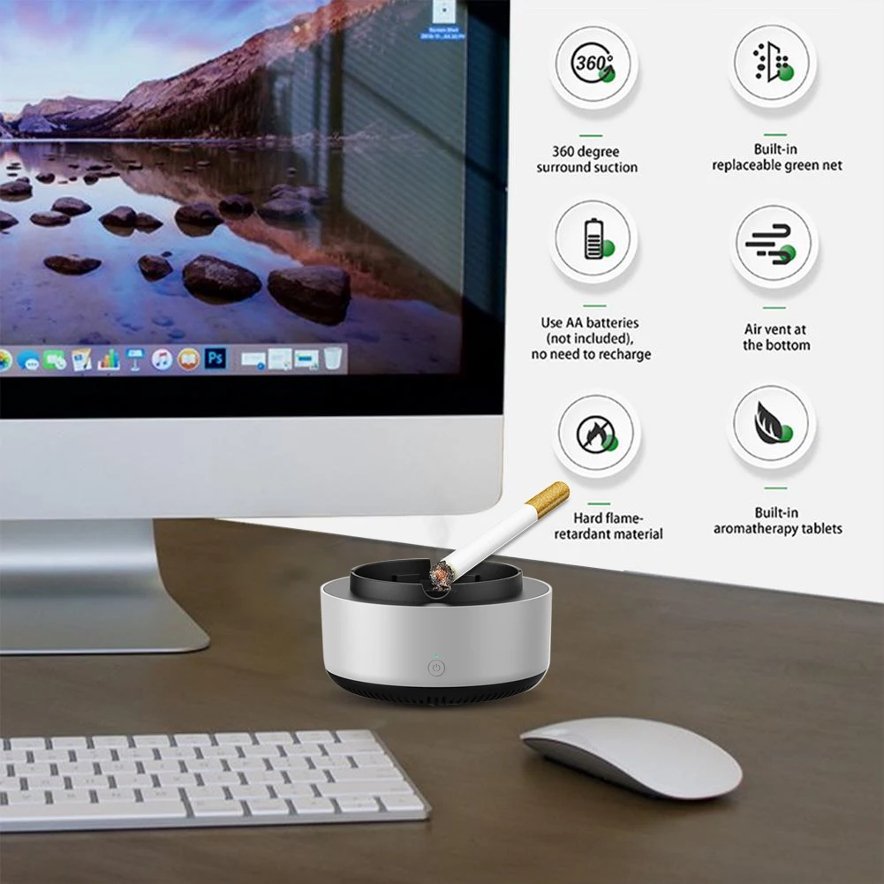 Cigarettes Odor Air Purifier Ashtray - Smoke Removal & Anion Purification Ashtray - Gear Elevation