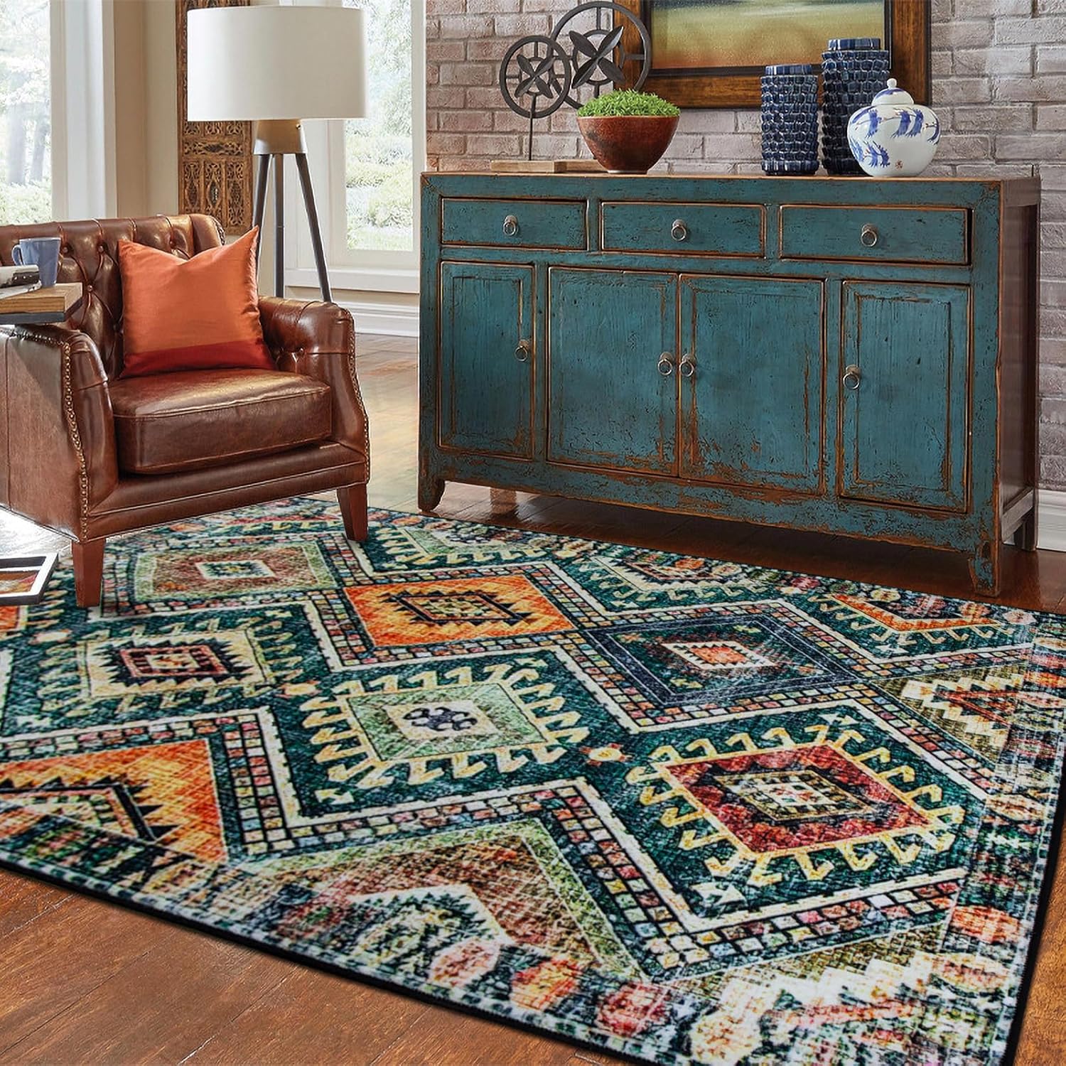 Tapis de zone tribal en polyester lavable antidérapant