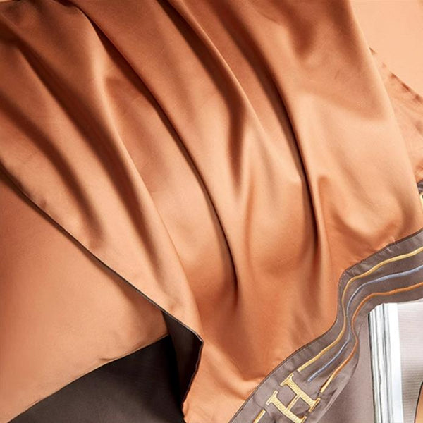 Juego de ropa de cama gris bordado de satén de algodón