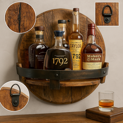 Rustic Oak Wall Shelf for Whiskey Bottles