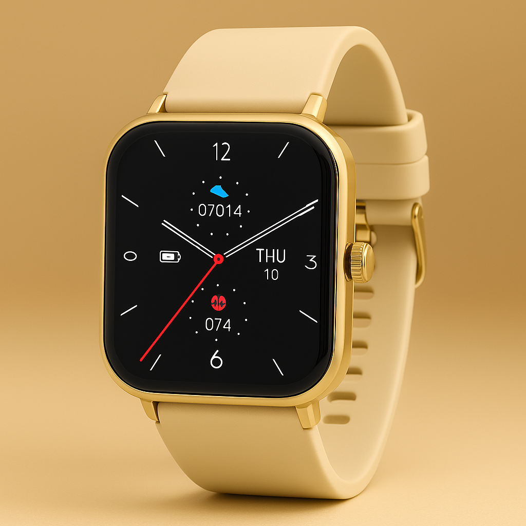 Smartwatch Fitness Tracker Gold Silicone Strap