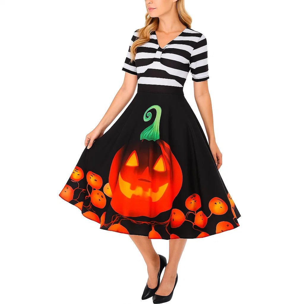 Disfraz de Halloween | Vestido midi acampanado a rayas