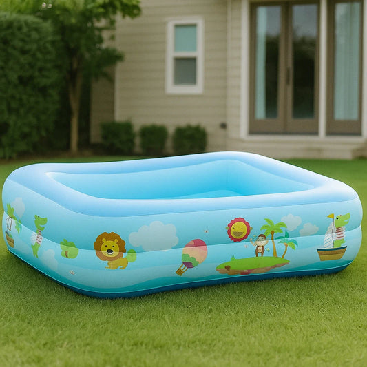Piscine familiale gonflable bleue en PVC rectangulaire