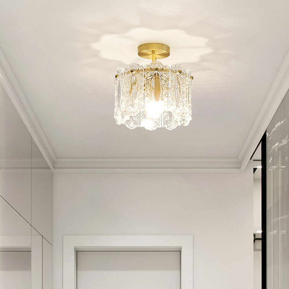 Elegant Gold Glass Hallway Ceiling Light Fixture - Luxurious Illumination for Stylish Home Interiors