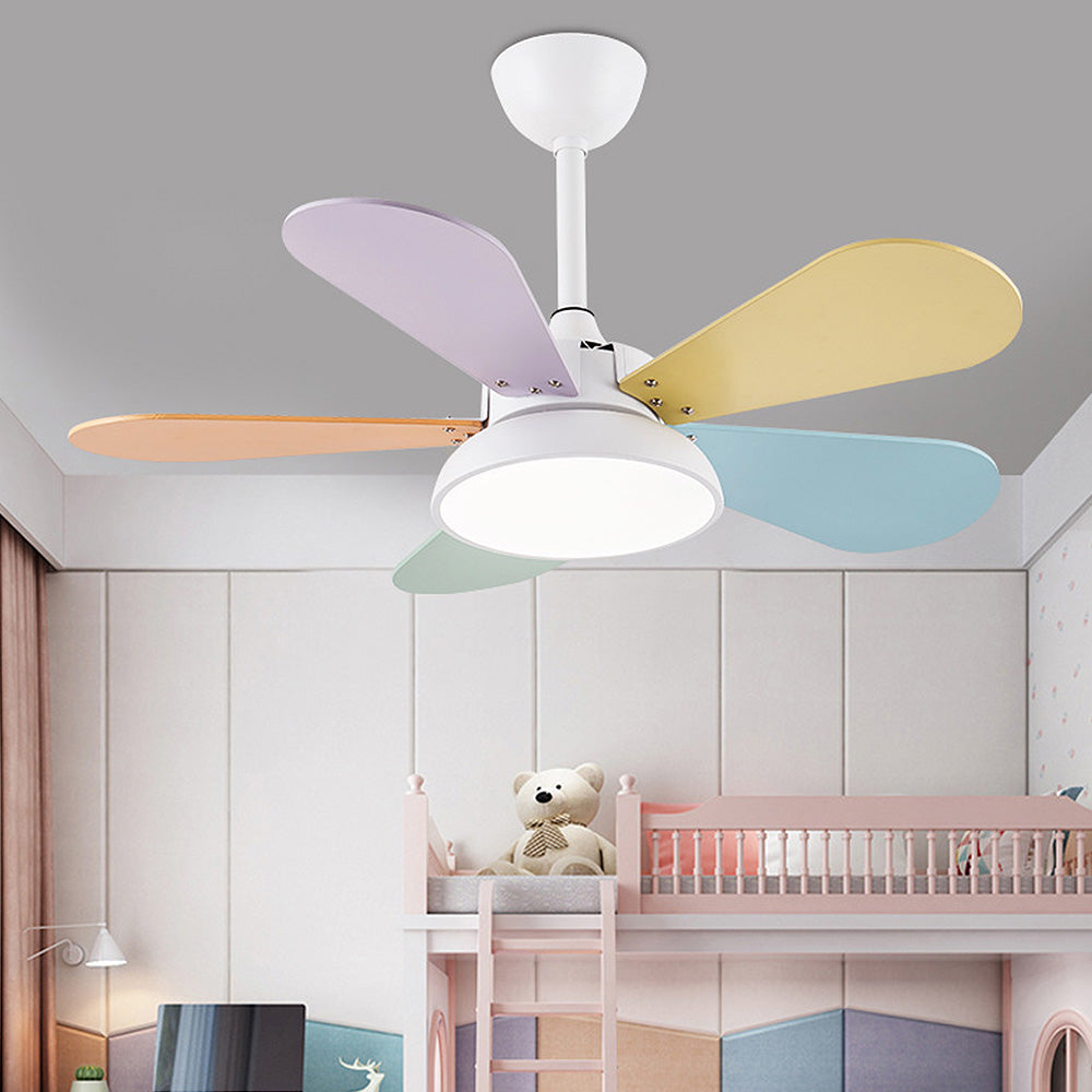 Colourful Macaron Round Ceiling Fan with LED Light for Kids' Bedrooms - Perfect for Children's Rooms and Play Areas