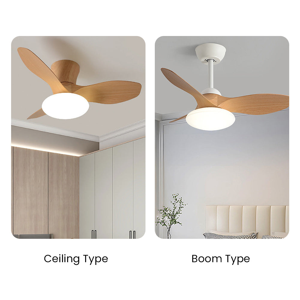 Natural Wood Elegant Ceiling Fan with LED Light - Stylish and Simple Design for Modern Homes and Spaces