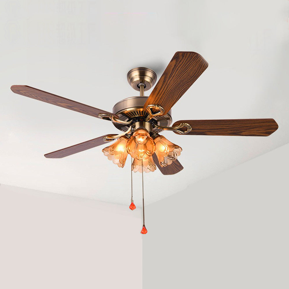 Vintage Wooden Floral Ceiling Fan with Integrated Lighting for Elegant Home Décor and Comfort