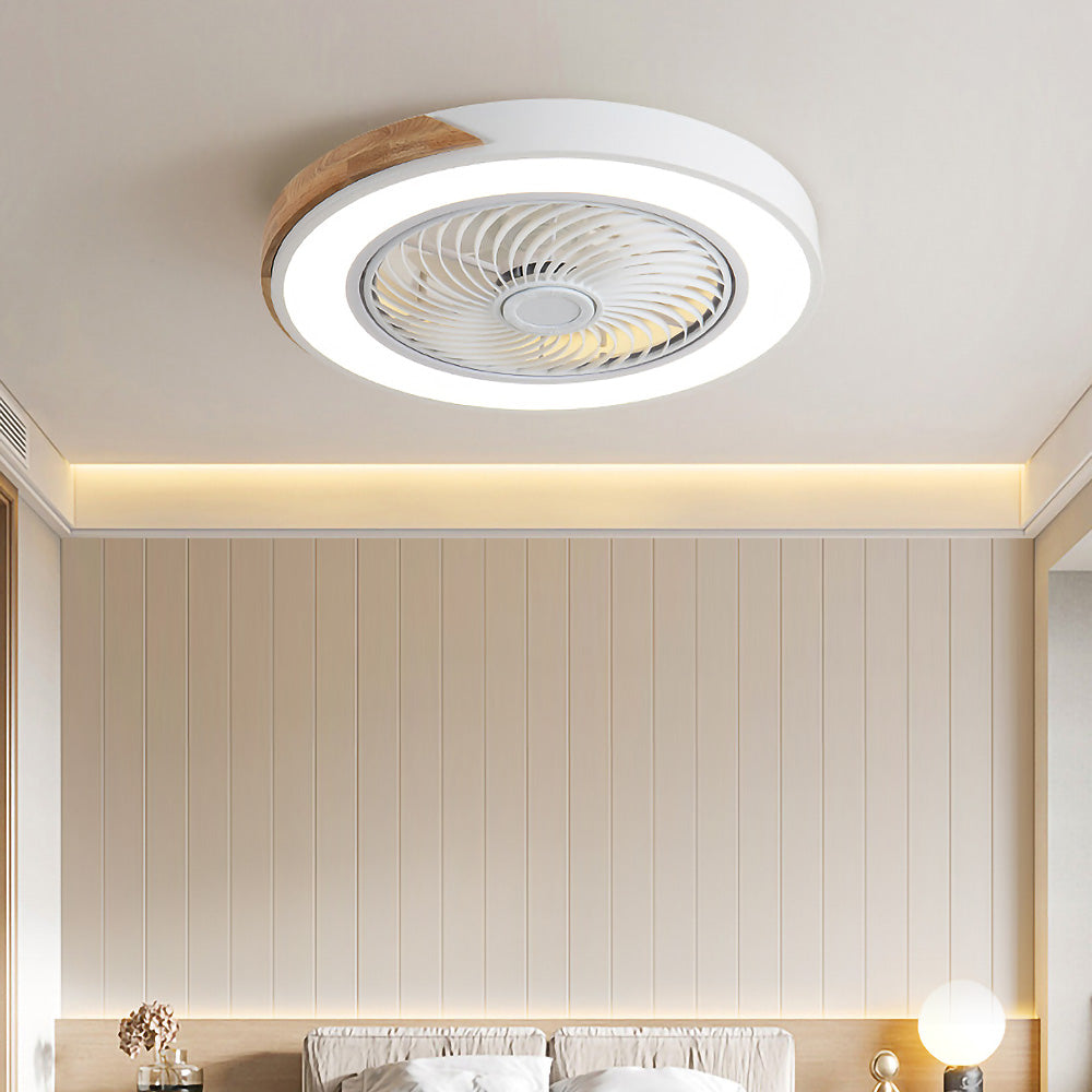 Modern Round Wooden Ceiling Fan with Energy-Efficient LED Lights for Stylish Home Illumination and Air Circulation