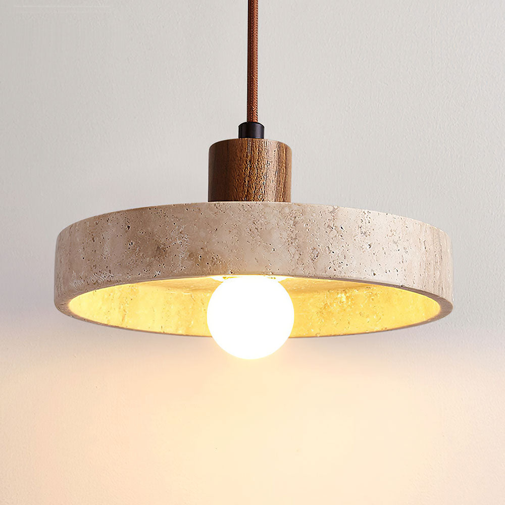 Minimalist Wooden and Stone Pendant Light for Stylish Living Room Illumination