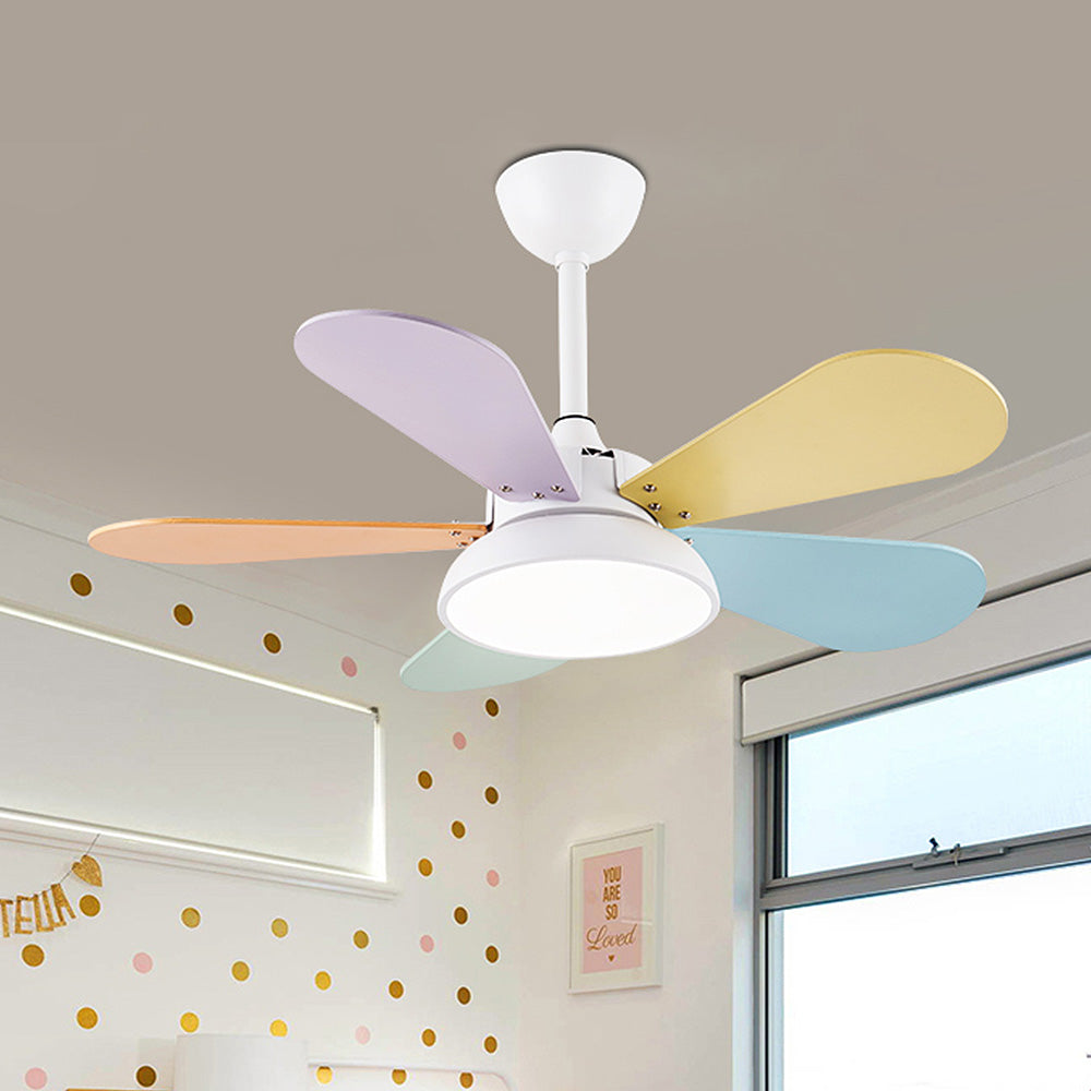 Colourful Macaron Round Ceiling Fan with LED Light for Kids' Bedrooms - Perfect for Children's Rooms and Play Areas