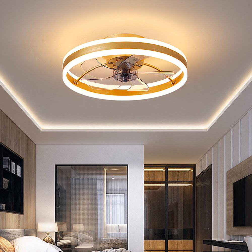 Simple Round Ceiling Fan with LED Light for Bedroom - Stylish and Efficient Home Lighting and Cooling Solution