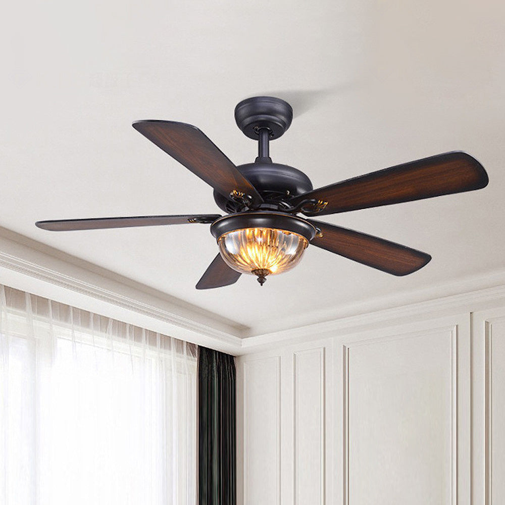 Vintage Wood Design Flush Ceiling Fan with Integrated LED Light for Stylish Home Illumination and Air Circulation