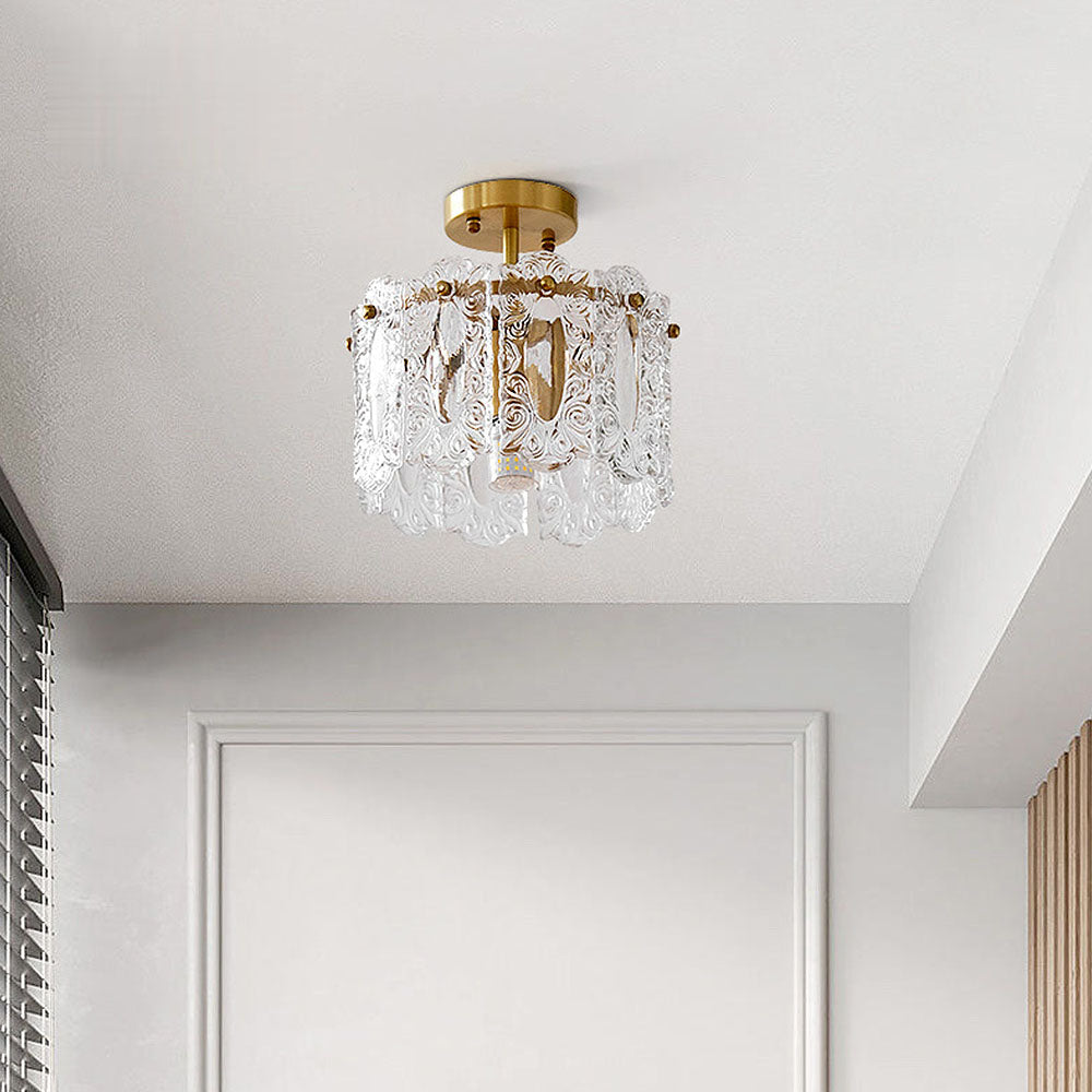 Elegant Gold Glass Hallway Ceiling Light Fixture - Luxurious Illumination for Stylish Home Interiors