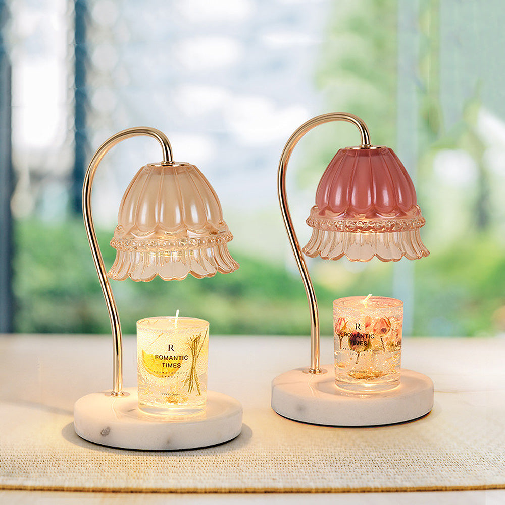 Elegant Glass Flower-Shaped Mini Candle Warming Lamp for Ambient Lighting and Home Décor