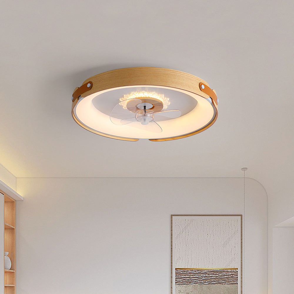 Wooden Simple Round Ceiling Fan with Integrated LED Lighting for Stylish Home Comfort and Energy Efficiency