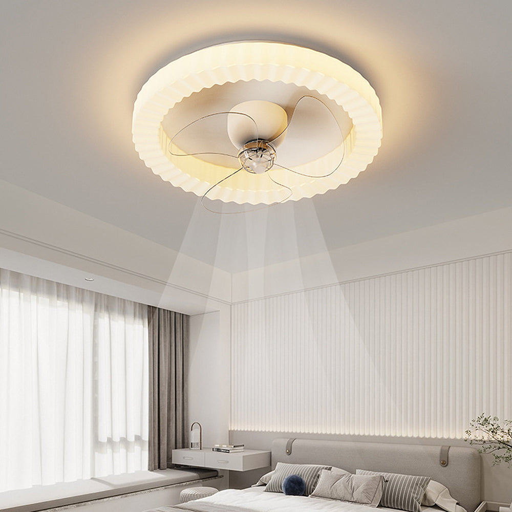 White Round Ceiling Fan with LED Lighting for Bedroom – Stylish and Efficient Home Ceiling Light and Air Circulator