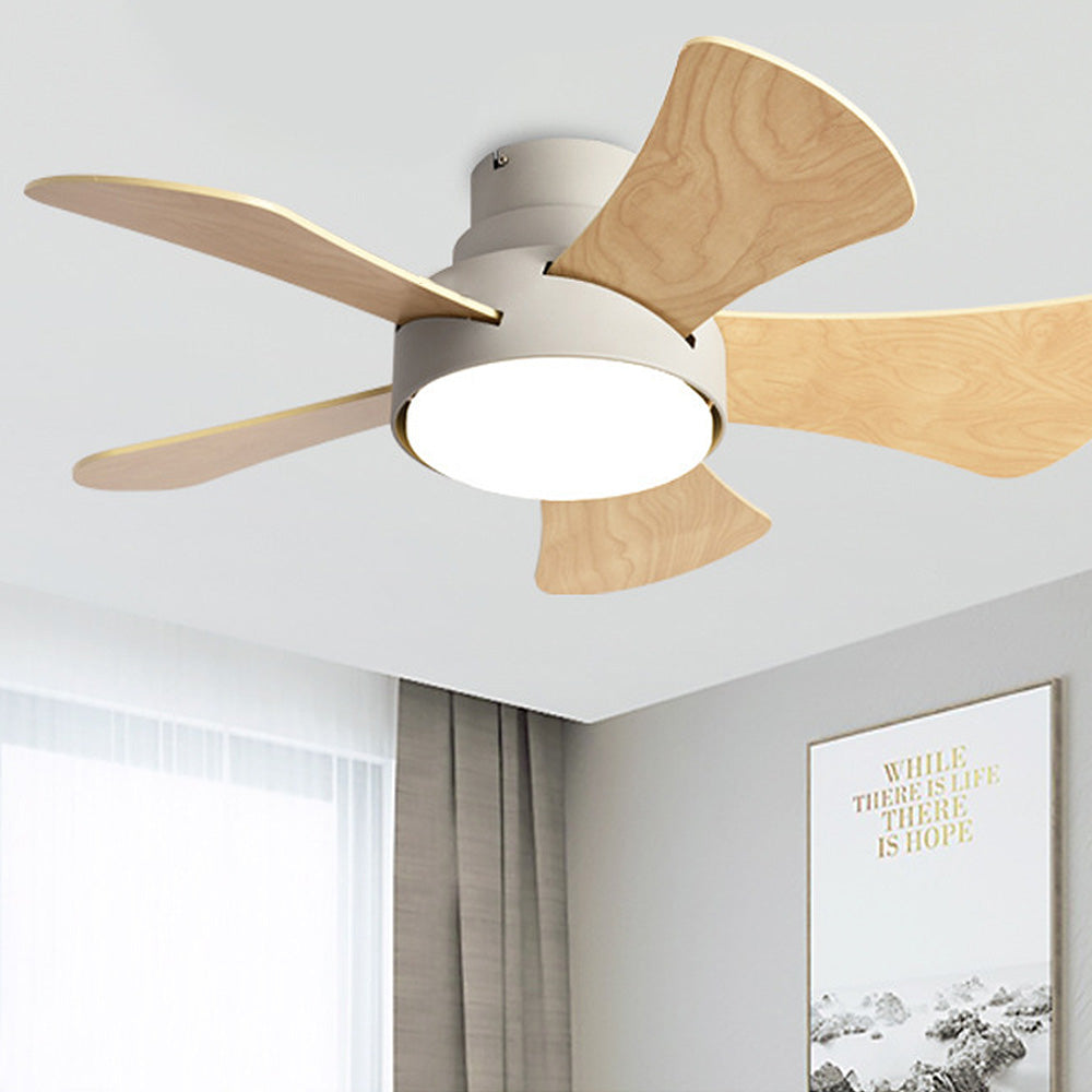 Contemporary Wood Semi-Flush Ceiling Fan with Integrated Lighting for Stylish Home Comfort and Modern Decor