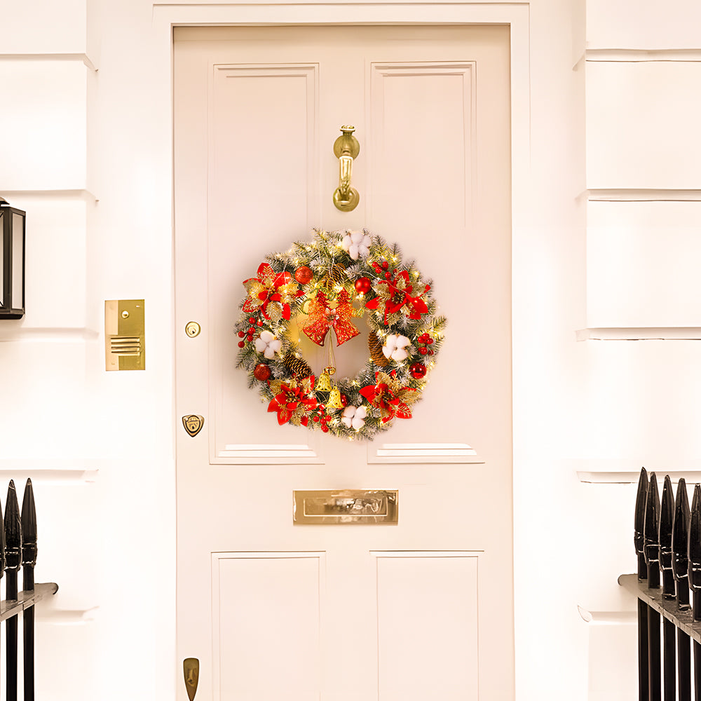 Elegant LED Christmas Wreath Ornament with Decorative Bell Balls and Twinkling Lights for a Festive Holiday Atmosphere